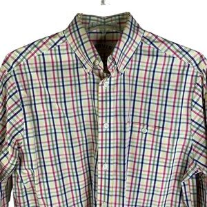 Orvis Red Yellow Blue White & Green Plaid Casual Button Down Shirt Size Medium